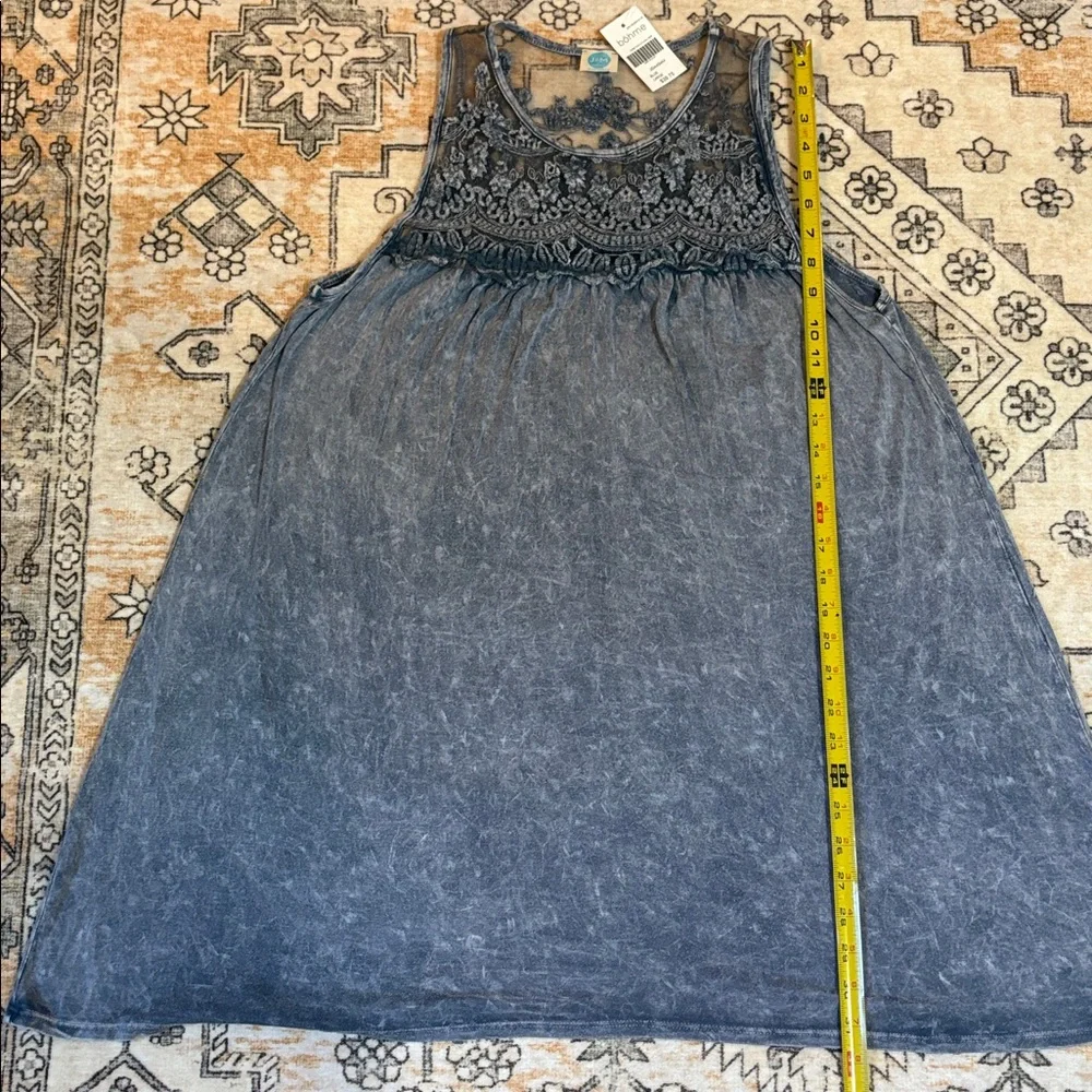 NWT BÖHME L J&M so soft sleeveless boho dress w/ embroidered top, marbled blue - Picture 8 of 9